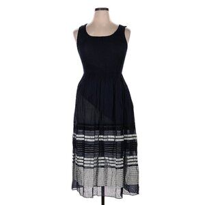 Beautiful Smocked Jacquard Fit & Flare Dress in Navy blue